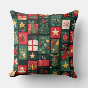 Vintage Patchwork Christmas Throw Pillow
