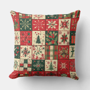 Vintage Patchwork Christmas Throw Pillow