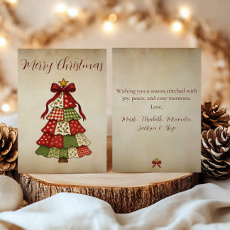 Vintage Patchwork Christmas Tree Holiday Card