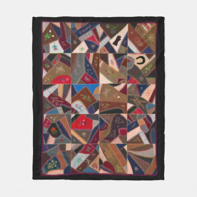 Vintage Patchwork Crazy Quilt Design Fleece Blanket (Front)