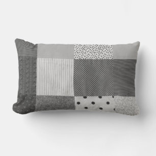 vintage patchwork fabric design black and white lumbar pillow