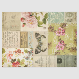Vintage Patchwork Floral Butterfly Decoupage Tissue Paper