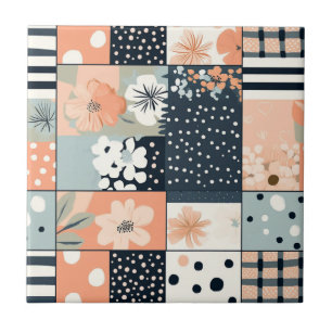 Vintage Patchwork Floral Quilt in Soft Pastel Tone Tile