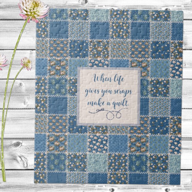 Vintage Patchwork Print Dusty Blues Jigsaw Puzzle (Creator Uploaded)