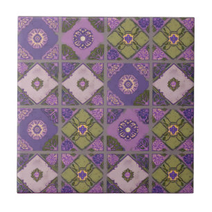 Vintage Patchwork Purple Lavender Green Tile