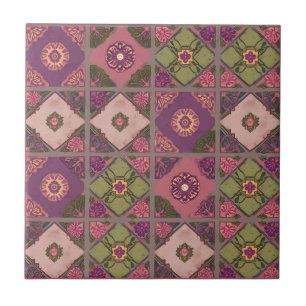 Vintage Patchwork Purple Pink Green Tile