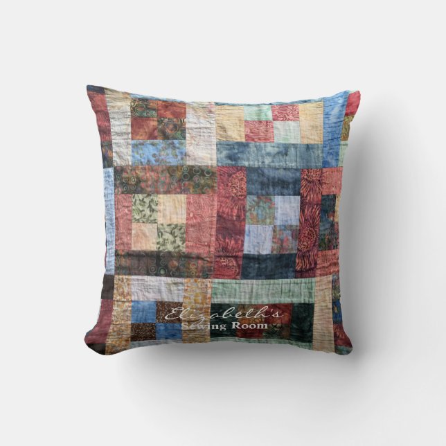 Vintage Patchwork Quilt Throw Pillow (Front)