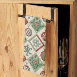 Vintage Patchwork Quilted Christmas Pattern Kitchen Towel