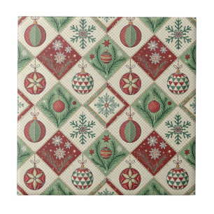 Vintage Patchwork Quilted Christmas Pattern Tile
