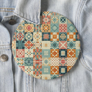 Vintage, patchwork quilted look 6 inch round button