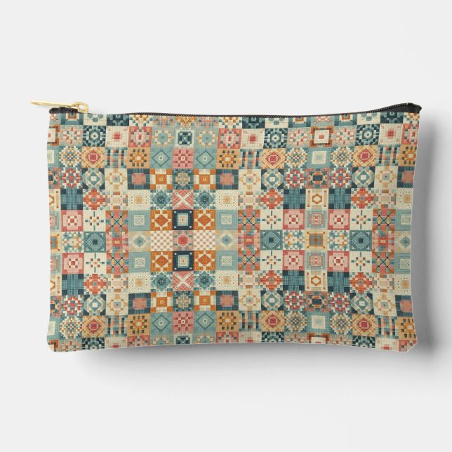 Vintage, patchwork quilted look accessory pouch (Front)