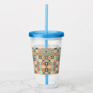 Vintage, patchwork quilted look acrylic tumbler