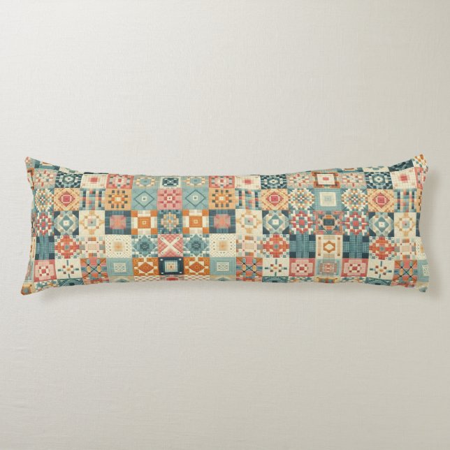 Vintage, patchwork quilted look body pillow (Front)