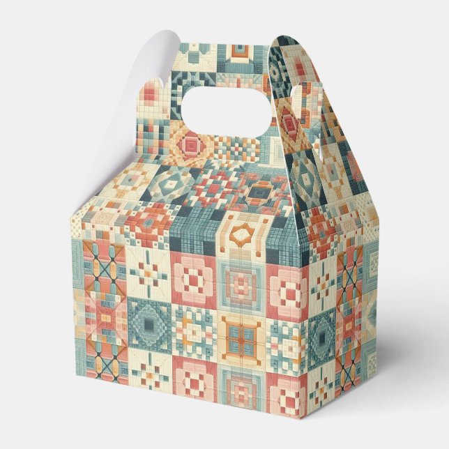 Vintage, patchwork quilted look favor box (Front Side)