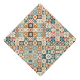 Vintage, patchwork quilted look graduation cap topper