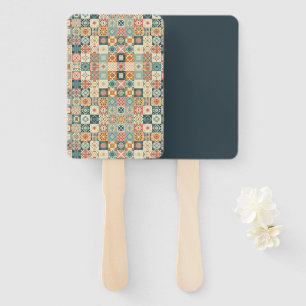 Vintage, patchwork quilted look hand fan