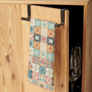Vintage, patchwork quilted look kitchen towel
