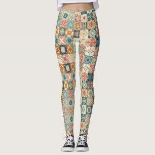 Vintage, patchwork quilted look leggings