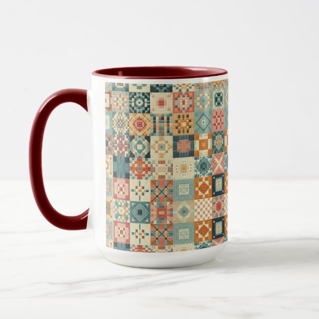 Vintage, patchwork quilted look mug (Left)