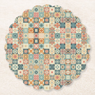 Vintage, patchwork quilted look paper coaster