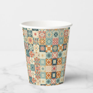 Vintage, patchwork quilted look paper cups