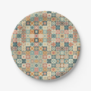 Vintage, patchwork quilted look paper plate