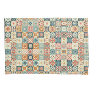 Vintage, patchwork quilted look pillowcase