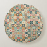 Vintage, patchwork quilted look round pillow<br><div class="desc">add your own text</div>