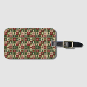 Vintage, patchwork quilted look rustic Christmas Luggage Tag