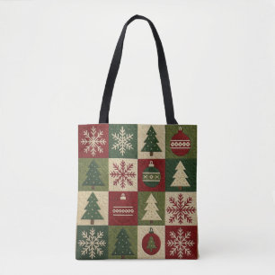 Vintage, patchwork quilted look rustic Christmas Tote Bag