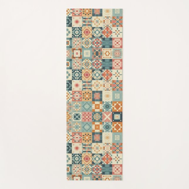 Vintage, patchwork quilted look yoga mat (Front)