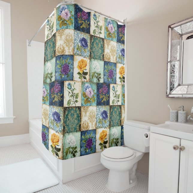 Vintage Patchwork Style Shower Curtain (In Situ)