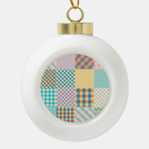 Vintage Patchwork: Textile Seamless Background Ceramic Ball Christmas Ornament
