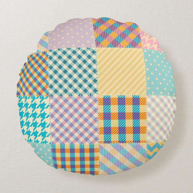 Vintage Patchwork: Textile Seamless Background Round Pillow (Front)
