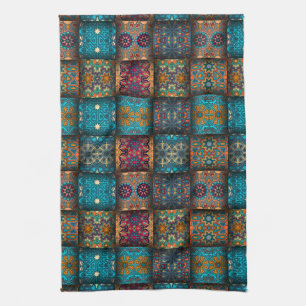 Vintage patchwork with floral mandala elements kitchen towel