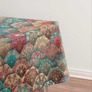 Vintage patchwork with floral mandala elements tablecloth