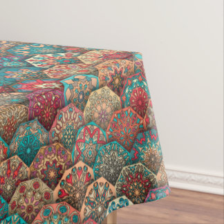 Vintage patchwork with floral mandala elements tablecloth