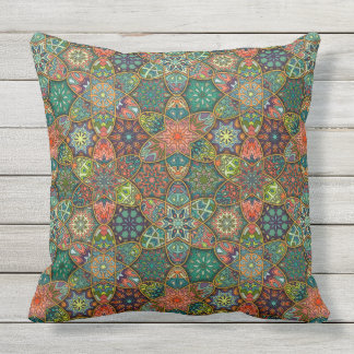 Vintage patchwork with floral mandala elements throw pillow