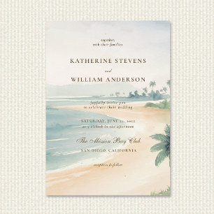 Vintage Patina Ocean Shoreline Elegant Wedding Invitation