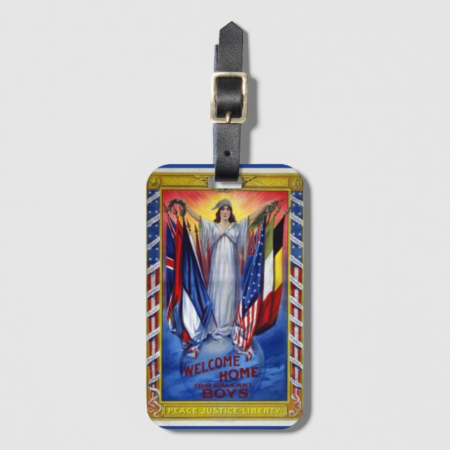 Vintage Patriotic America, Peace Justice Liberty Luggage Tag (Front Vertical)