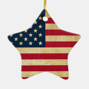 Vintage Patriotic American Flag Ceramic Ornament