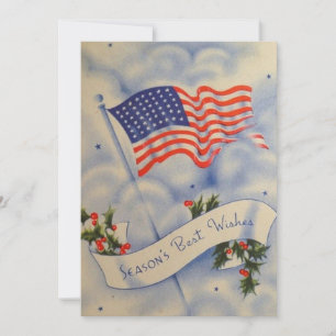 Vintage Patriotic American Flag Christmas Holiday Card