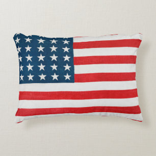 Vintage Patriotic American Flag, Fourth of July Accent Pillow