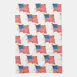 Vintage Patriotic American Flag, Fourth of July Kitchen Towel