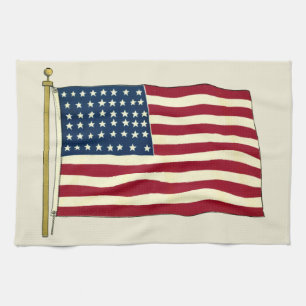 Vintage Patriotic American Flag, Fourth of July Kitchen Towel