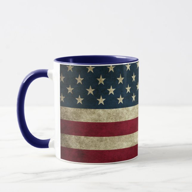 Vintage Patriotic American Flag, Fourth of July Mug (Left)