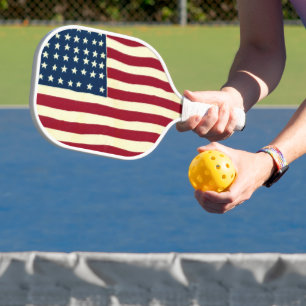 Vintage Patriotic American Flag, Fourth of July Pickleball Paddle