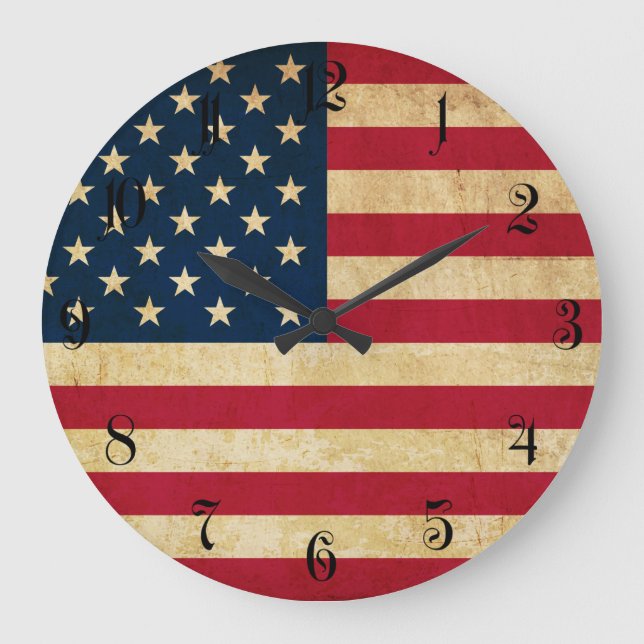 Vintage Patriotic American Flag Large Clock (Front)
