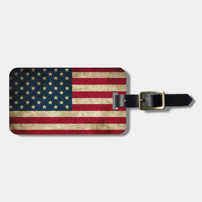 Vintage Patriotic American Flag Luggage Tag (Front Horizontal)