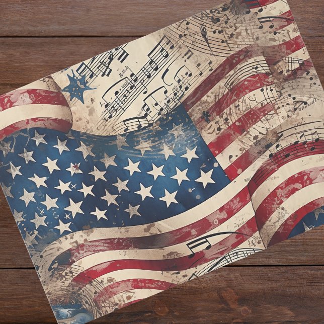 Vintage Patriotic American Flag Music Note Tissue Paper (Creator Uploaded)